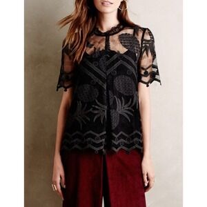 Anthropologie Women's HD in Paris Black Pineapple Lily Lace Blouse Top Size 4